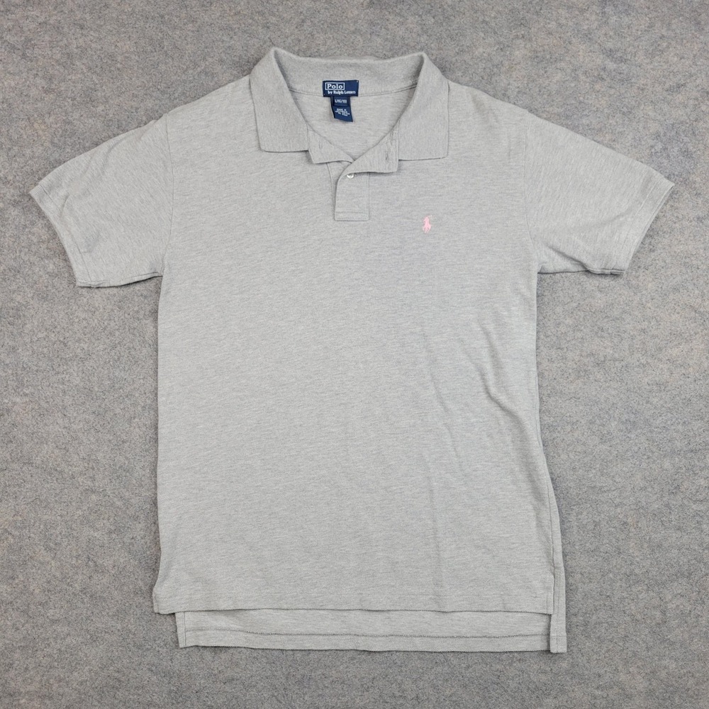 Polo Ralph Lauren Polo Shirt Boys Large‎ 16/18 Gray Solid Pink Pony Logo